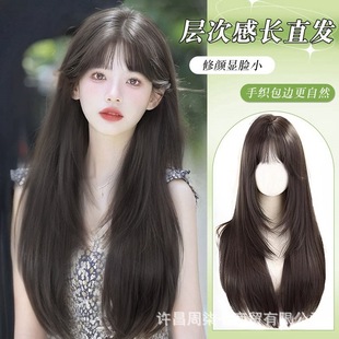 Wig for Women with Long Hair, High Layered Black Long Straight Artificial Hair, Natural Full Headband, Long Straight Hair, Thin Wig Set