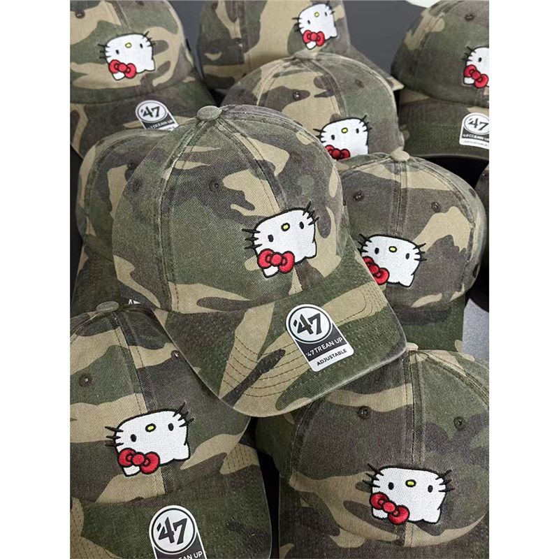 Korean Cute Embroidered Kitty Cat Camouflage Baseball Cap for Women, Retro Pure Cotton Large Head Circumference Trendy Brand Duckbill Hat for Men Korean Cute Embroidered Kitty Cat Camouflage Baseball Cap for Women, Retro Pure Cotton Large Head Circumference Trendy Brand Duckbill Hat for Men