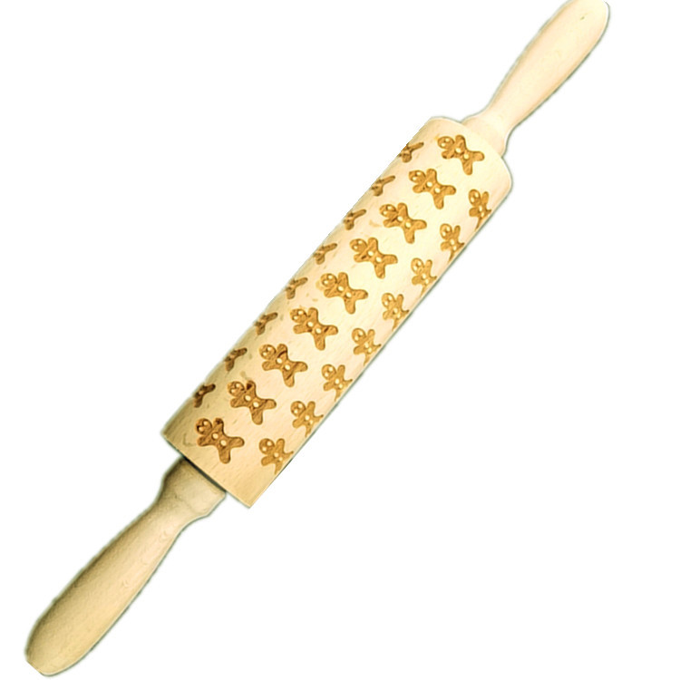 Madera Rolling pin haya grabado láser impresión Rolling pin relieve Rolling pin cuero Navidad fondant galleta presionando palo