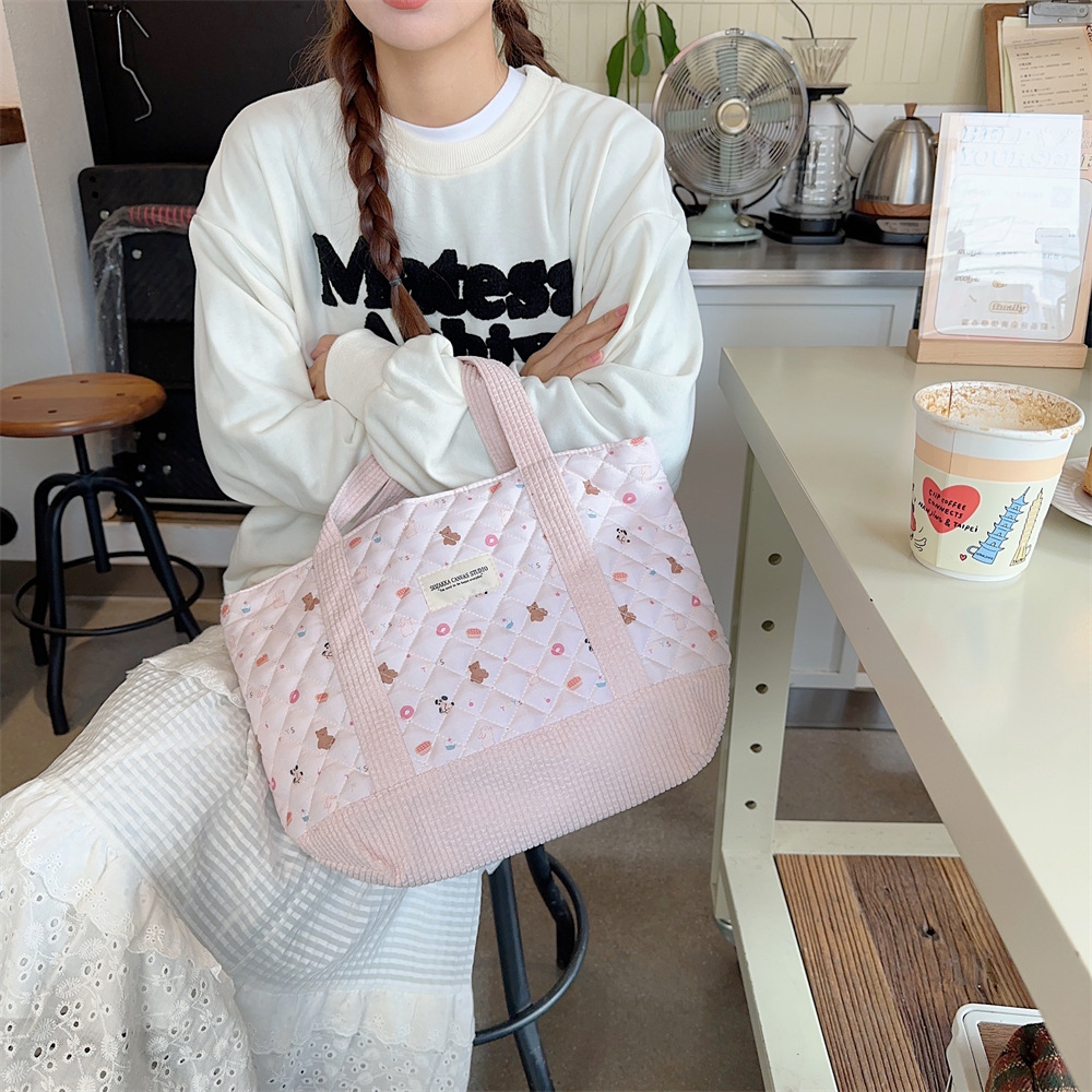 310263 Cute Handbag for Women 2023 Mommy Bag, Bento Bag, Large Capacity quilted cotton-padded hand-held Commuter bag Specification drawing