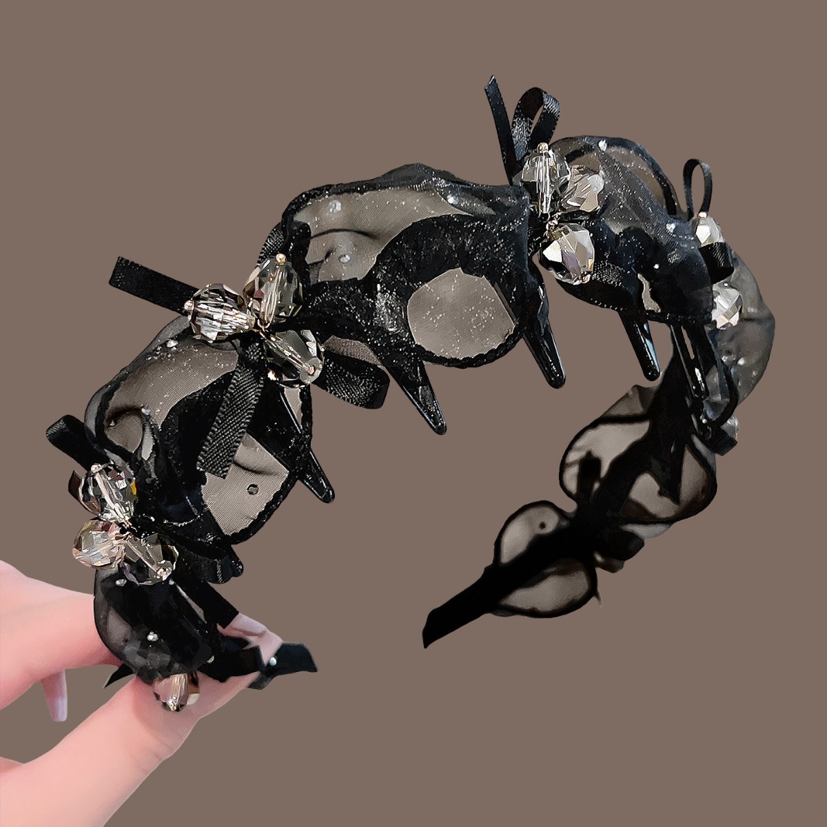 Black hotfix rhinestone bow crystal