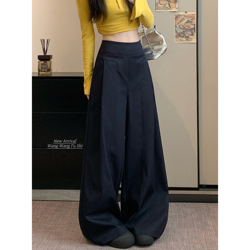 复古阔腿休闲裤女2025秋季新款纯色垂感高腰显瘦拖地长裤子潮ins|undefined