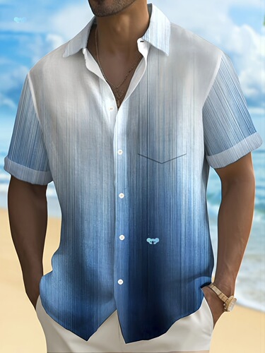 Gradient Lapel Shirt Top Casual Gradient Short Sleeve Cross-border