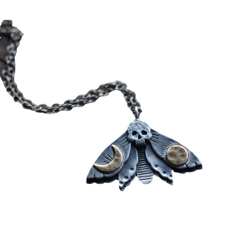 Chencui Creative Skull Head Moth Insect Sun Moon Pendant Necklace Personalized Women's Jewelry_voghion.com