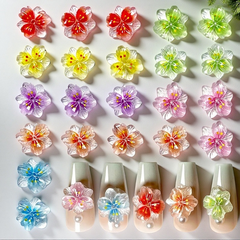 Cross-Border Popular Items: Ice-Clear Gradient Cherry Blossom Nail Art Decorations, Five-Petal Flower Gradient Small Flowers, DIY Hair Clips, Earrings, Accessories Cross-Border Popular Items: Ice-Clear Gradient Cherry Blossom Nail Art Decorations, Five-Petal Flower Gradient Small Flowers, DIY Hair Clips, Earrings, Accessories