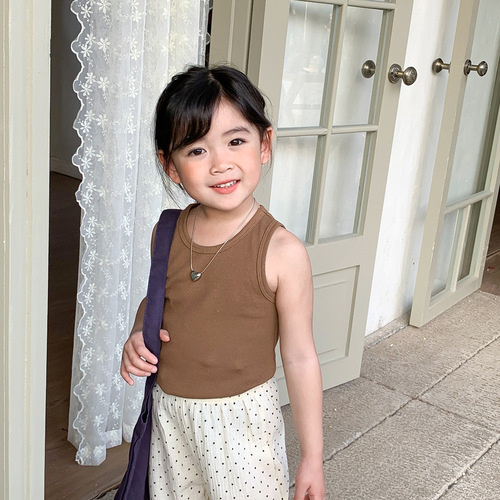韩国童装新款童装纯棉儿童坑条背心女童宝宝衣服中小童夏季简约T