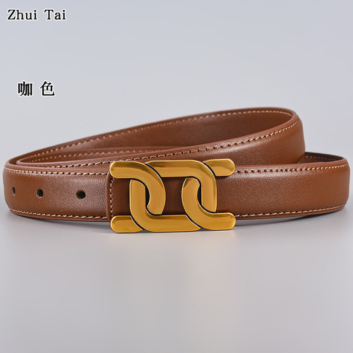 Cross-border new style women's genuine leather plate buckle letter belt trendy smooth buckle belt cowhide versatile trouser belt one piece drop shipping