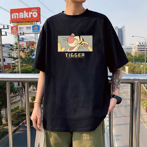 Casual Couple's Round Neck Short Sleeve T-Shirts with Black Ice Silk, Unisex Fashionable and Versatile Top