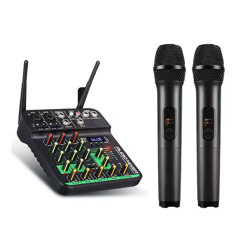 Mezclador de audio DJ Pro con micrófono inalámbrico Mezclador de audio DJ de 4 canales para karaoke