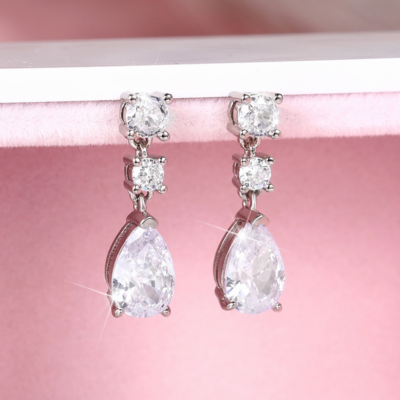 6g Weight Zircon Inlay Material Drop Earrings Classification 1 Pair Lady Geometric Copper Inlay Zircon Drop Earrings