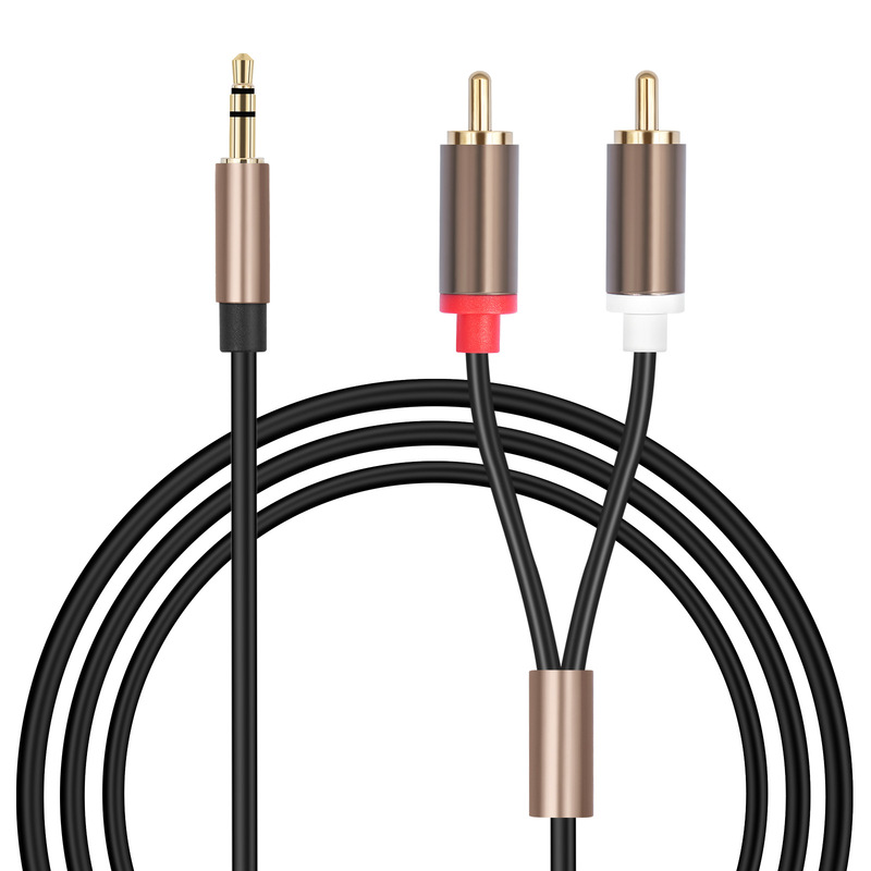 Gun gray aluminum alloy shell oxygen-free copper stereo 3.5 to 2rca double lotus mobile phone power amplifier audio cable Gun gray aluminum alloy shell oxygen-free copper stereo 3.5 to 2rca double lotus mobile phone power amplifier audio cable