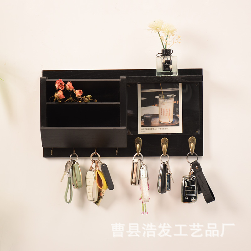 Cross-border Wooden Wall Storage Rack Entrance Key Coat and Hat Storage Rack Decorative Mail Envelope Storage Rack