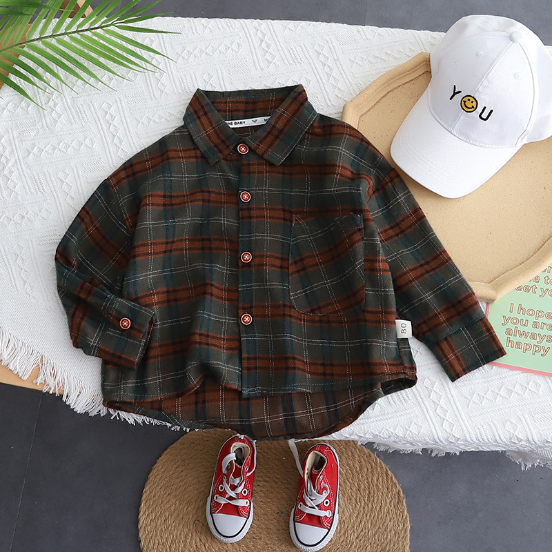 Chaqueta estilo coreano para niños 2025, camisa a cuadros elegante para niñas de primavera y otoño, para niños pequeños y bebés, estilo casual y holgado.