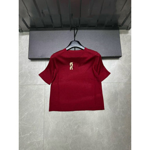 2025 Spring and Summer New Style Contrasting Letter Diamond Round Neck Pullover Knitted Short-Sleeved Age-Reducing Loose and Versatile Casual Top