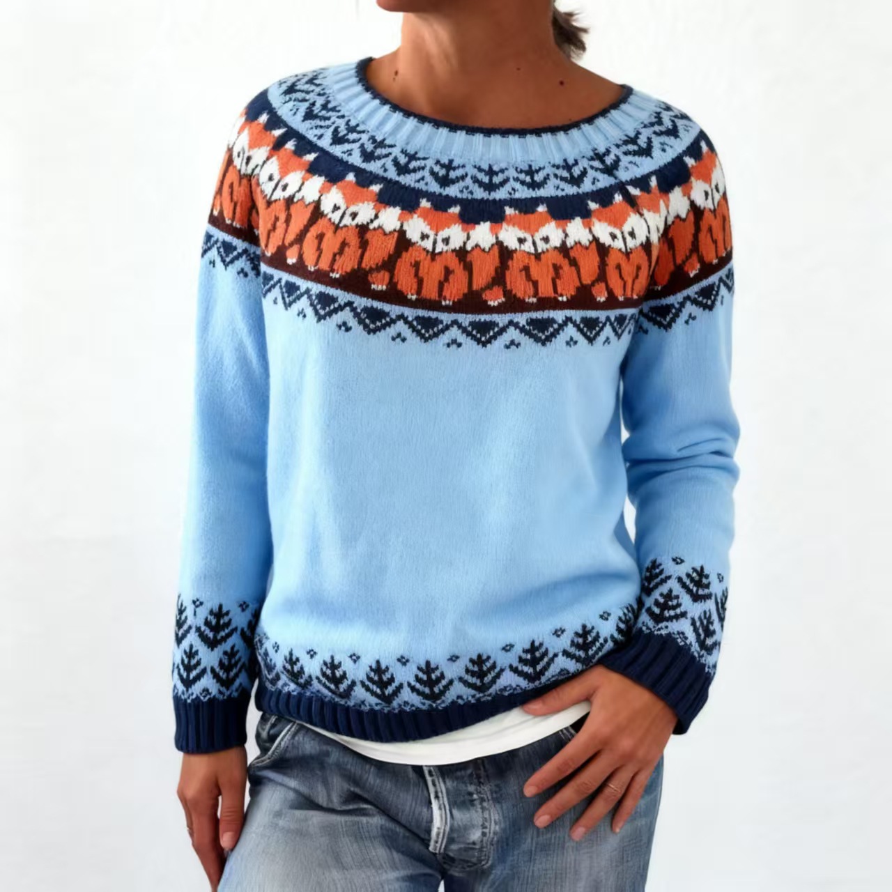 Women's Thick Knit Jacquard Sweater For Autumn And Winter_voghion.com