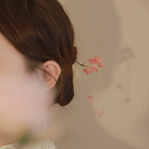 New Chinese style ginkgo leaf tassel hairpin for women, high-end ball headband hairpin, simple hairpin and headwear