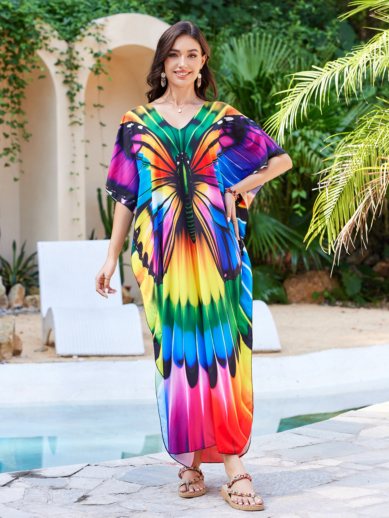 Transfronterizos Europa y Estados Unidos ubicación playa camiseta de vacaciones suelta vestido larga bikini camiseta protector solar trajes de baño 5054 image 3
