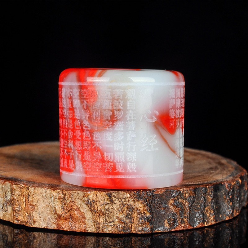 新疆碧玉色心经扳指鸡血石戒指外蒙玉彩色指环男女款扳指厂家批发