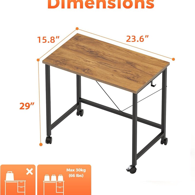 Rolling computer desk with wheels, simple modern style, suitable for home office or study writing desk