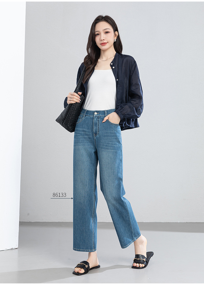 Áo sơ mi nữ tay ngắn cổ đứng viền lá sen, dáng rộng suông — màu xanh navy chi tiết 22