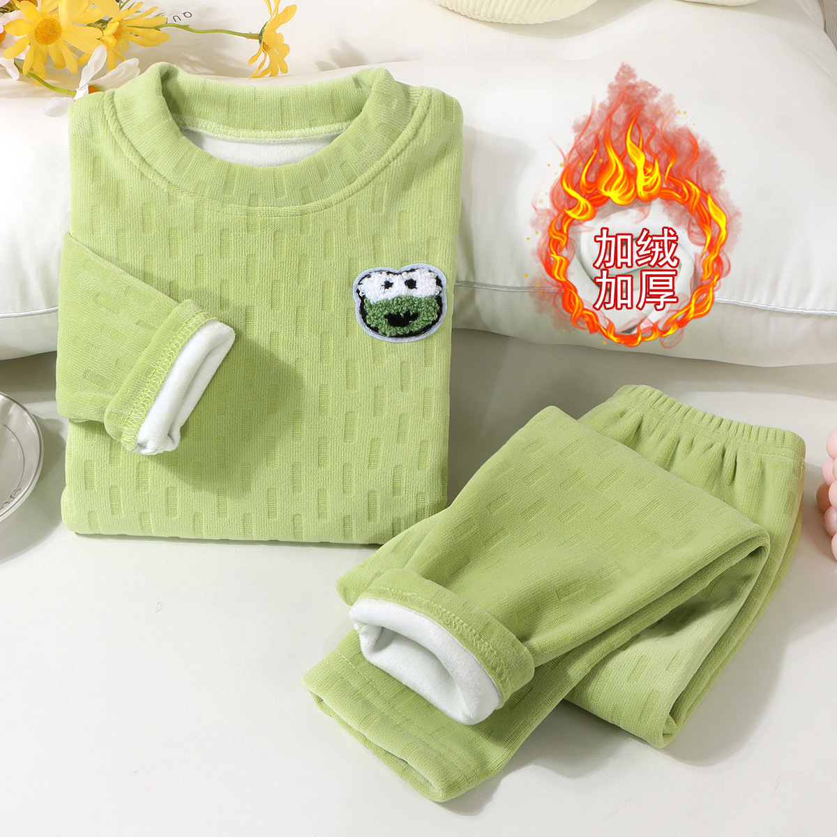 Set de ropa interior para niños 2025 otoño y invierno más tercife engrosado set de calentamiento para bebés cómodos ropa para el hogar chaqueta de otoño pantalones de otoño