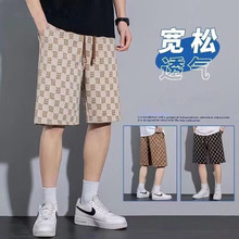 夏季男士冰丝花短裤2024新款韩版潮流沙滩裤宽松百搭休闲薄五分裤