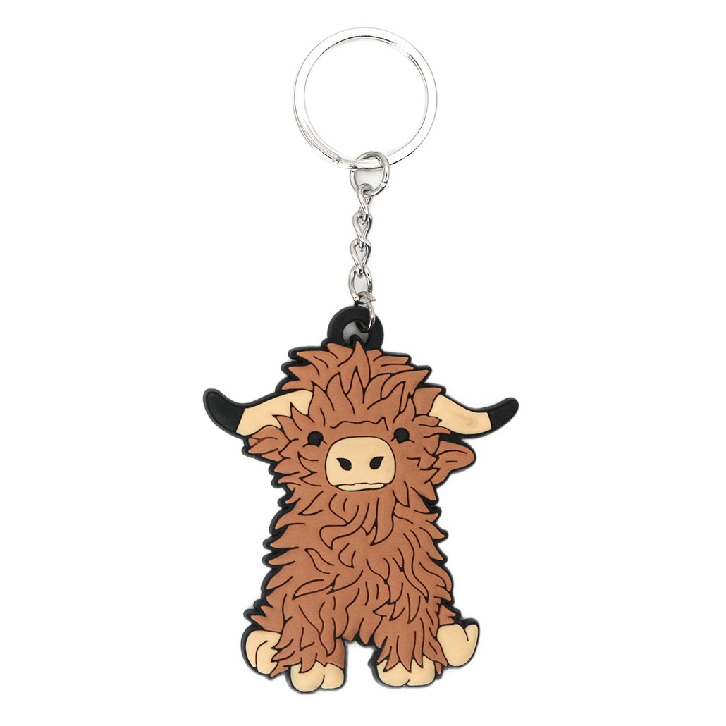 Amazon Pinduoduo Venta caliente Highland vaca accesorios clave Alpine vaca PVC llavero lindo llavero de dibujos animados