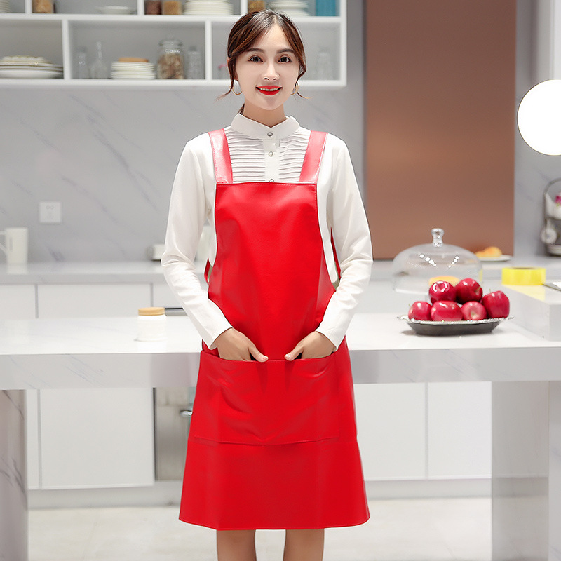 2 포켓 레드 스트랩 가죽 앞치마