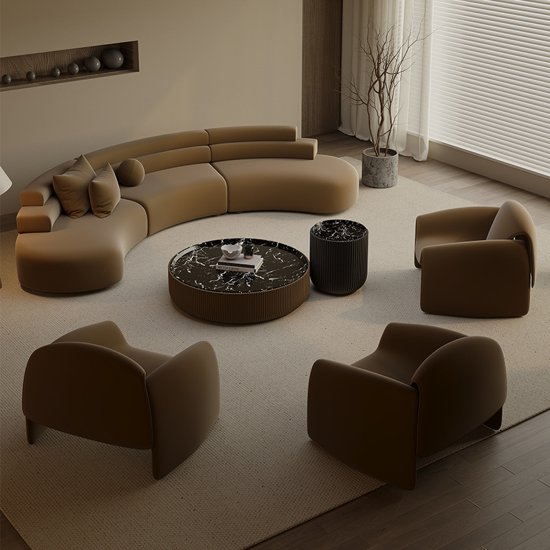 Semi-Circular Sofa Special-Shaped Rest Area Reception Brown Sales Office Hotel Lobby Beauty Salon Office Reception