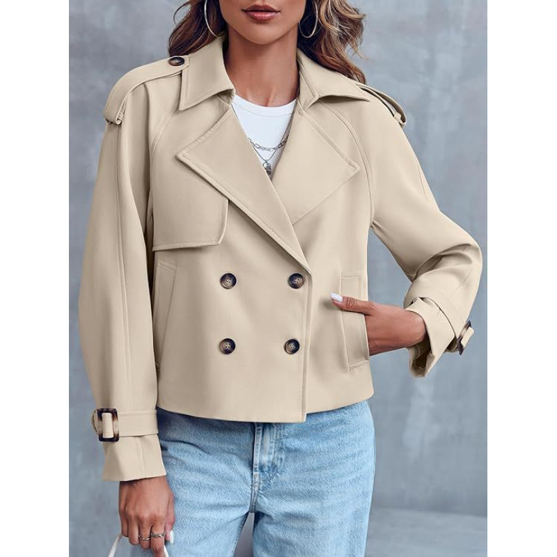 2025 Export Autumn and Winter New Amazon Women's Windbreaker Fashion Casual Design Short Double-Breasted Jacket for Women 2025 Export Autumn and Winter New Amazon Women's Windbreaker Fashion Casual Design Short Double-Breasted Jacket for Women