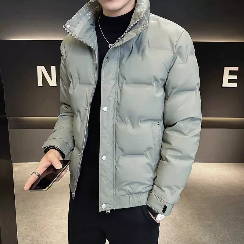 鸭绒男士轻薄纯色羽绒服新款国标冬季短款加厚立领保暖潮流外套