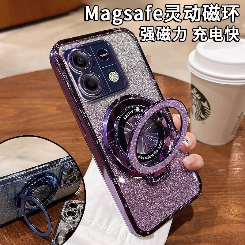For red rice note14 mobile phone case electroplated side with loose powder paper Redmi9 soft case three-dimensional bracket anti-drop protection