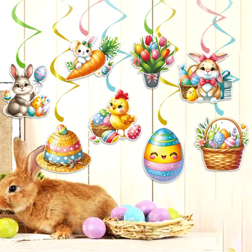 Nuevo banner de fiesta de Pascua espiral Happy Easter banner conejo espiral decoración de conejo de Pascua