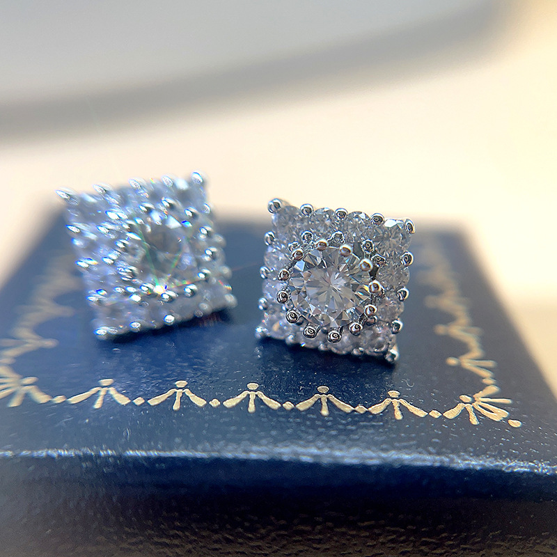 Simple Style Square Copper Inlay Zircon Earrings 1 Pair