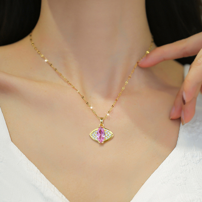 Fashion Eye Stainless Steel Copper Inlay Zircon Pendant Necklace 1 Piece