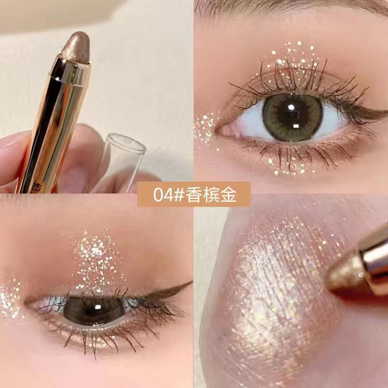 Un toque de lápiz de sombra de ojos perezoso que da forma al gusano de seda acostado de alto brillo, barra de sombra de ojos de doble cabeza, imprescindible para el maquillaje de ojos impermeable para principiantes