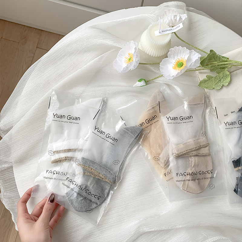 Calcetines de verano para mujer, calcetines delgados, medias de vidrio transpirables, medias de tarjeta de viento de niña dulce transparente, calcetines Zhuji