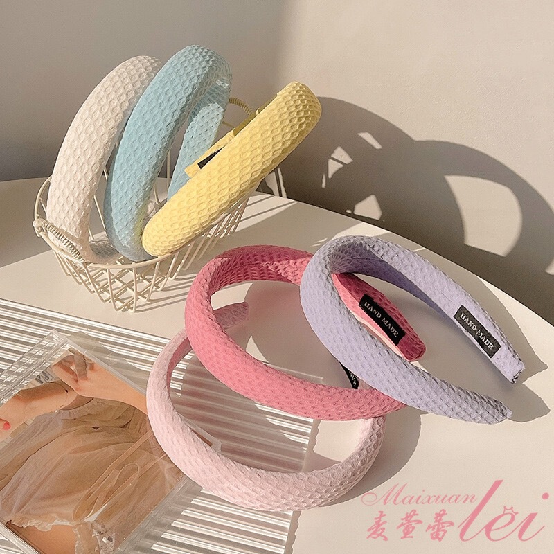 新しい優しいキャンディーカラーのワッフルヘッドバンド、頭蓋骨を高めるスポンジヘッドバンド、甘い女の子向けの多用途なヘアプレス|undefined
