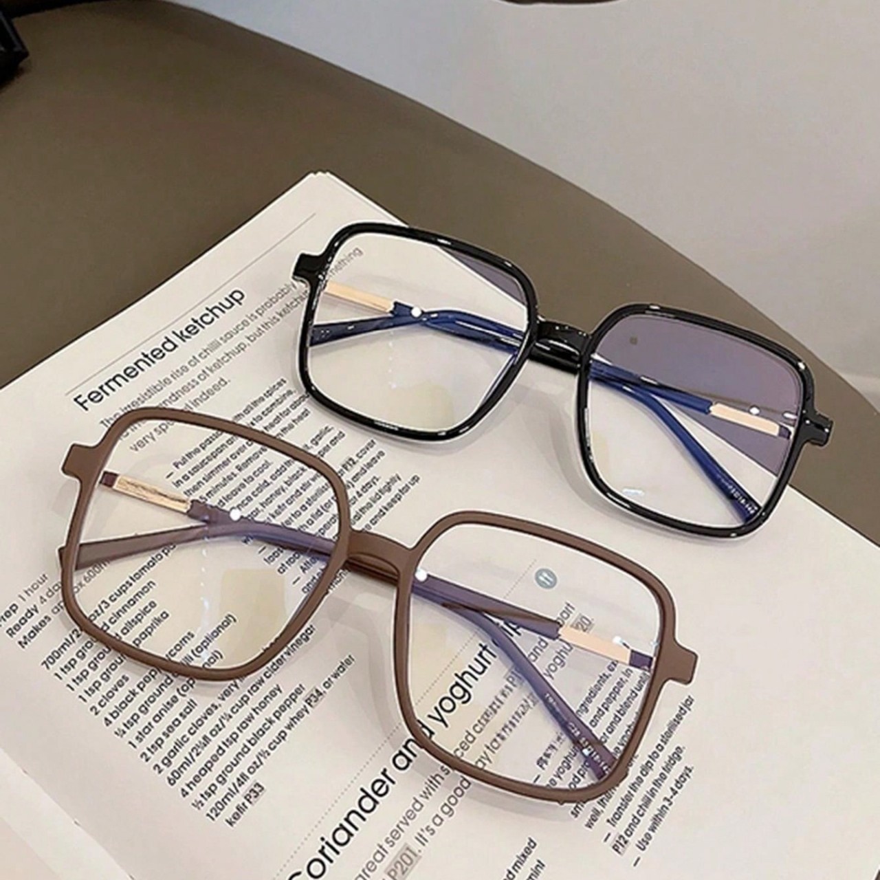 Unisex Stylish Square Frame Color Changing Minimalist Versatile TR Semi Metal Anti Blue Light Non Prescription Glasses For Everyday Use_voghion.com
