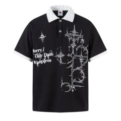 5530アメリカ式中性モデル夏街潮復古絵画プリントデザインワッフル男性式襟半袖tシャツ