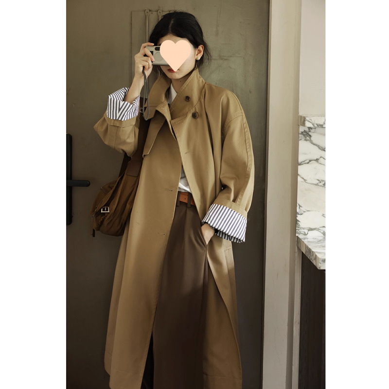 Women's 2025 Autumn/Winter New Arrival Trend Medium Length Loose British Style Workwear Stand Collar Coat