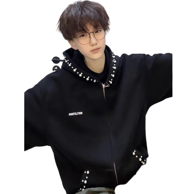 American Retro Pearl Design Hooded Short Sweatshirt Women's Jacket Spring & Fall Sexy Sportswear Casual Top