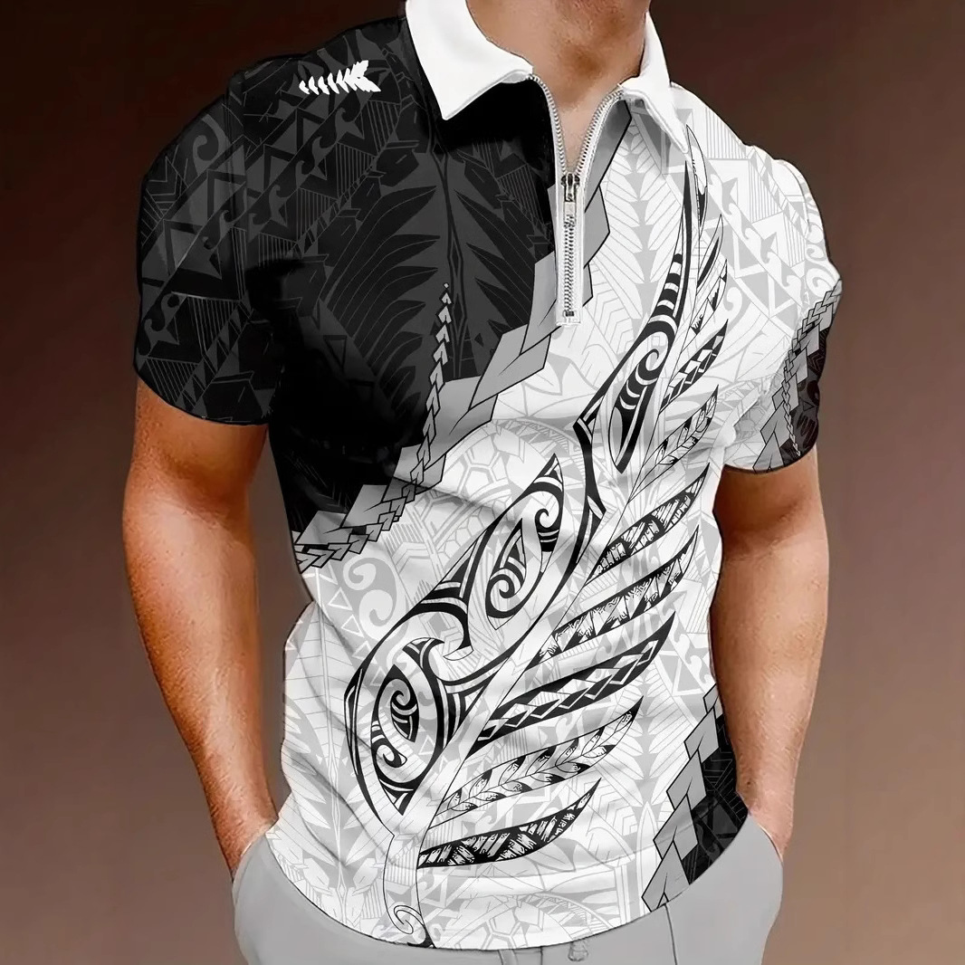 Verano nuevo estilo hombre 3D impresión digital deporte colorido manga corta solapa cremallera camisa POLO13
