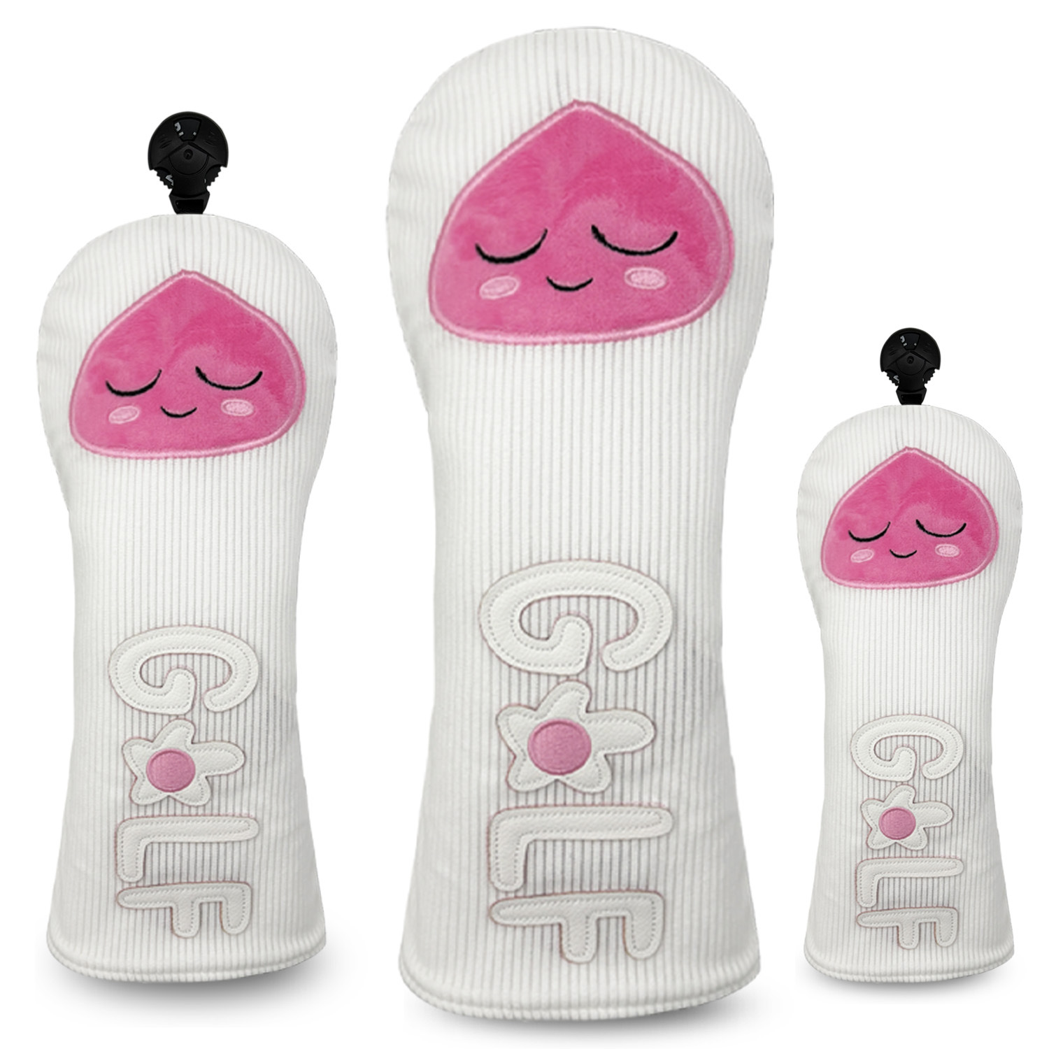 治愈系屁桃君高尔夫木杆套少女心球杆保护套白色灯芯绒球杆保护套