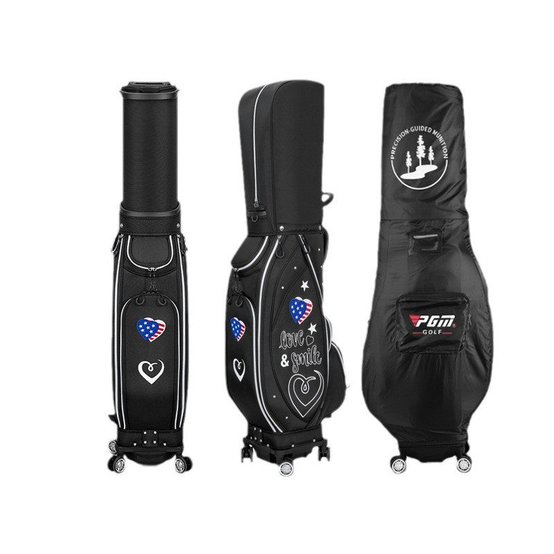 Túi golf PGM 4 bánh vạn năng chống nước, cao 127cm, đựng 13 gậy — Qb135-màu Hồng, QB135-Màu đen