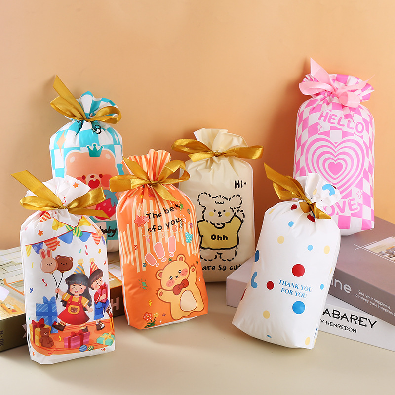 新款现货雪花酥糖果食品袋礼品包装束口丝带抽绳袋50个一包