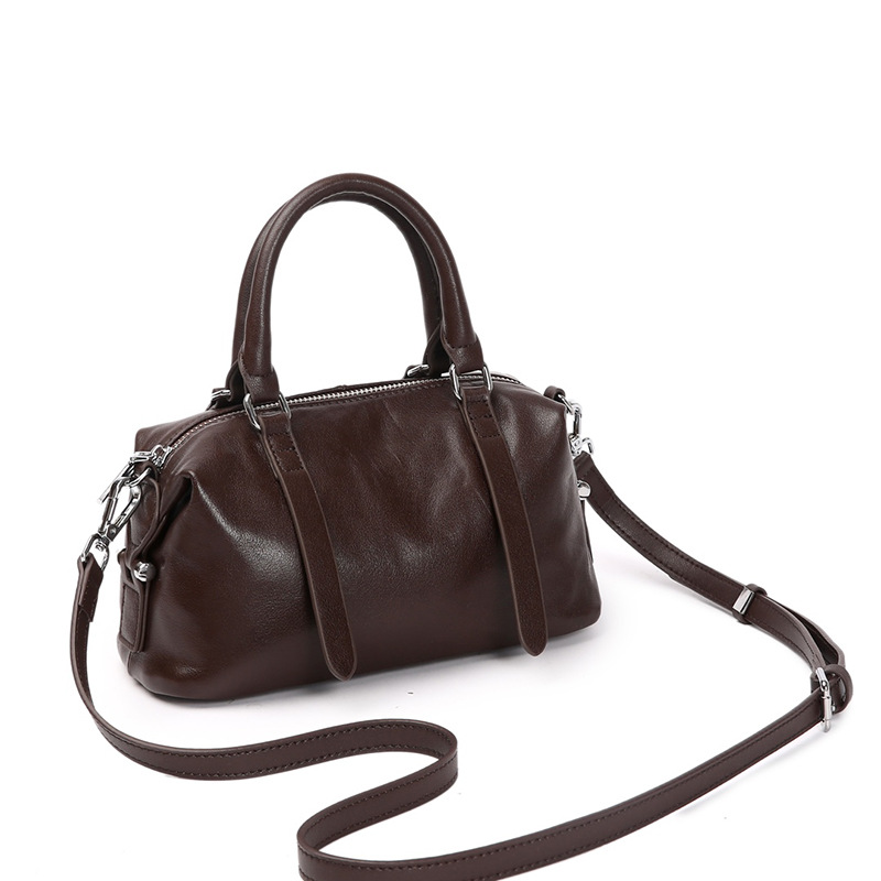 Women's Handbag For Work & Commuting, Genuine Vegetable-Tanned Top Grain Leather Crossbody Bag, Vintage Single Shoulder Boston Bag - Thumbnail 8