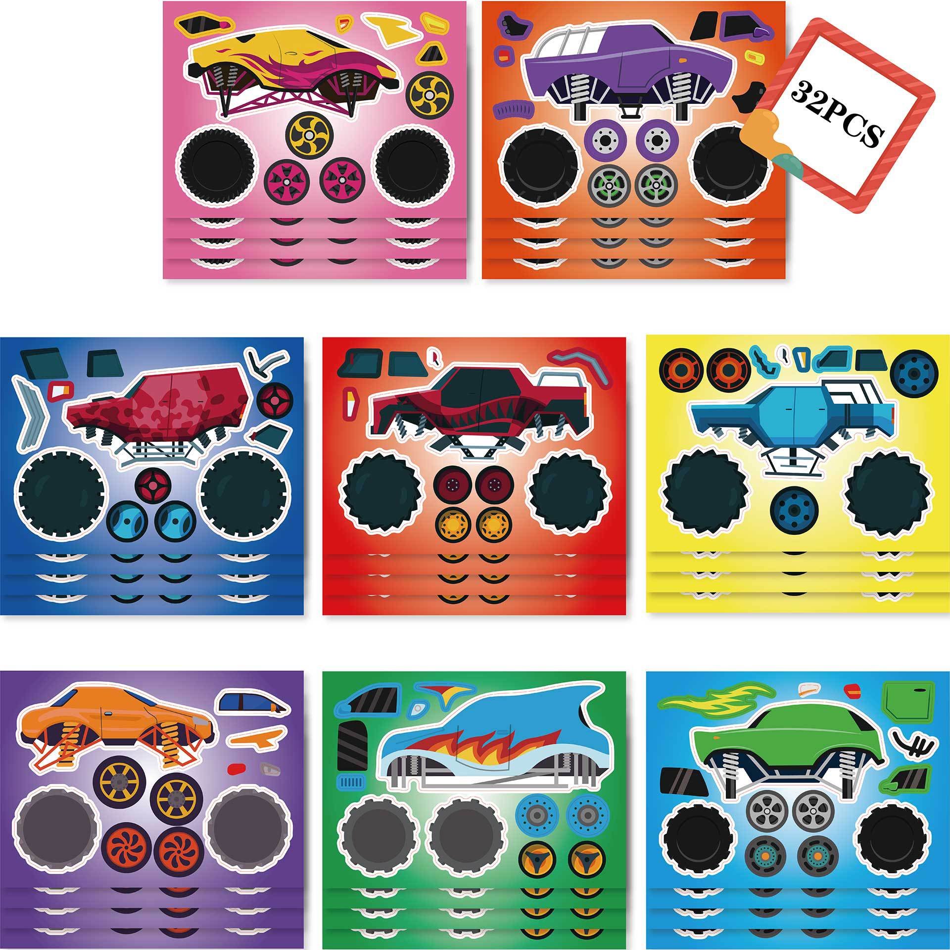 CM2303008 monster truck niños de dibujos animados entre padres e hijos rompecabezas interactivo mano cuenta DIY pegatinas