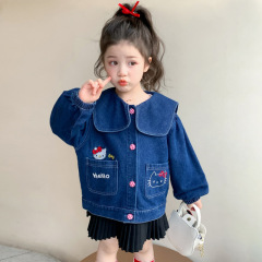 女童小猫牛仔外套春秋季2025新款女宝宝洋气翻领上衣儿童百搭秋装