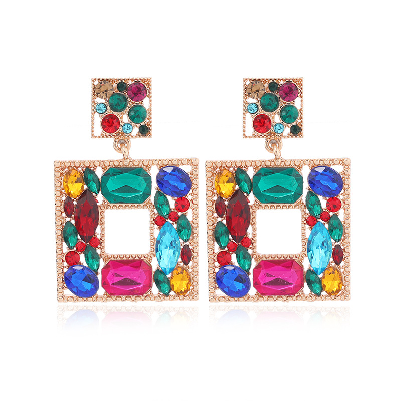 Luxurious Square Alloy Plating Rhinestones Women's Earrings 1 Pair display picture 4